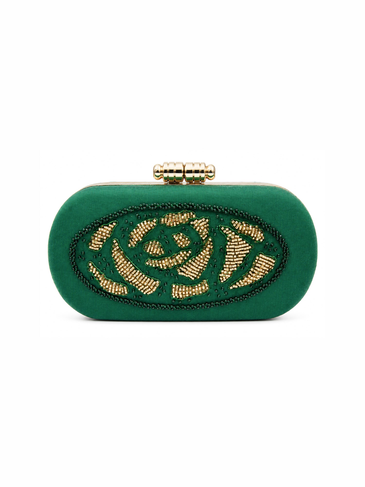 Emerald Grace-Green Embroidered Box Clutch