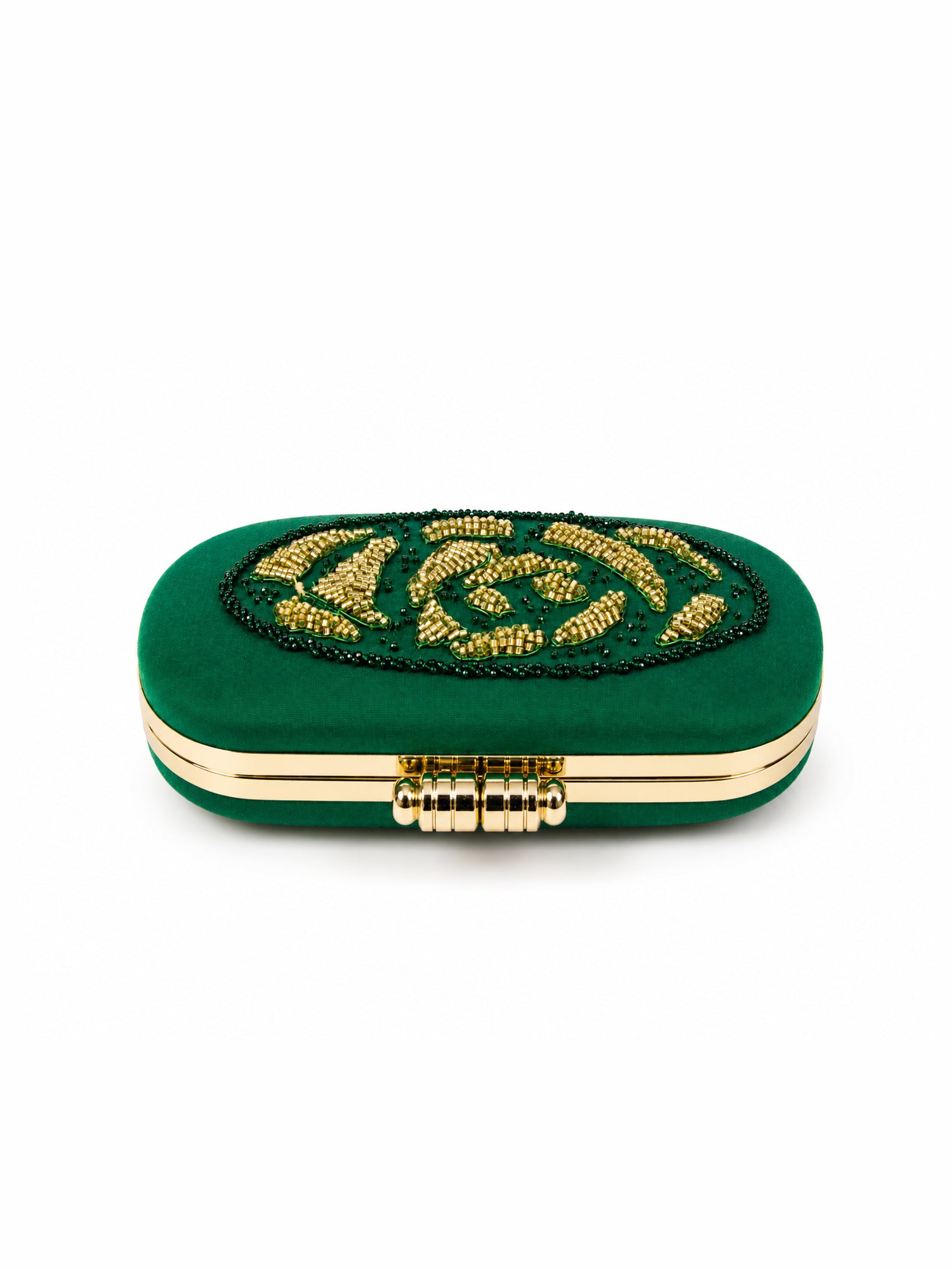 Emerald Grace-Green Embroidered Box Clutch