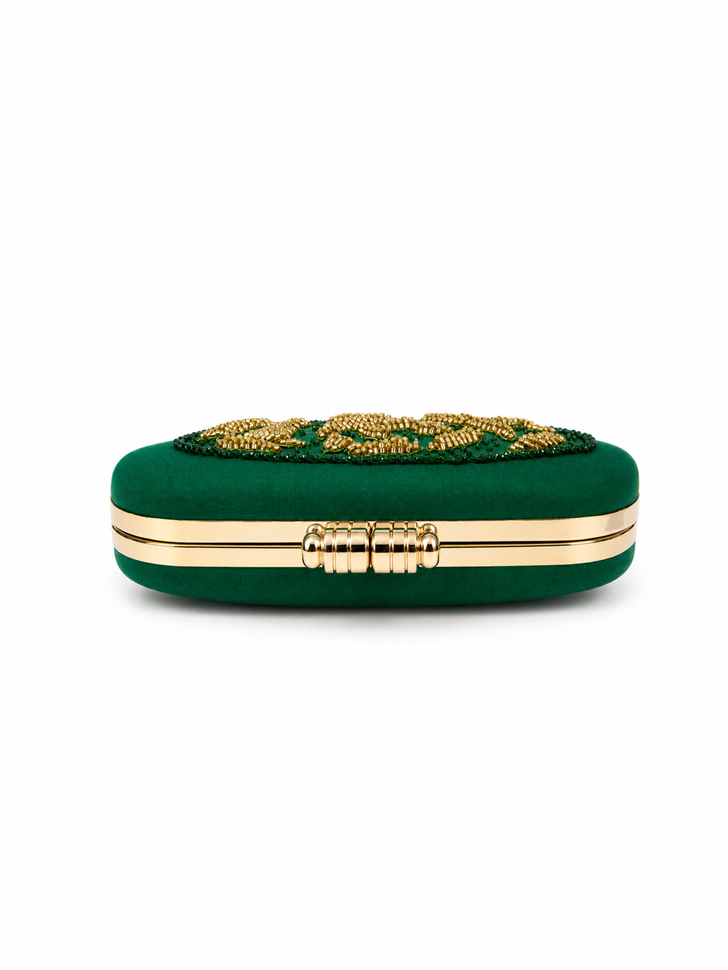 Emerald Grace-Green Embroidered Box Clutch