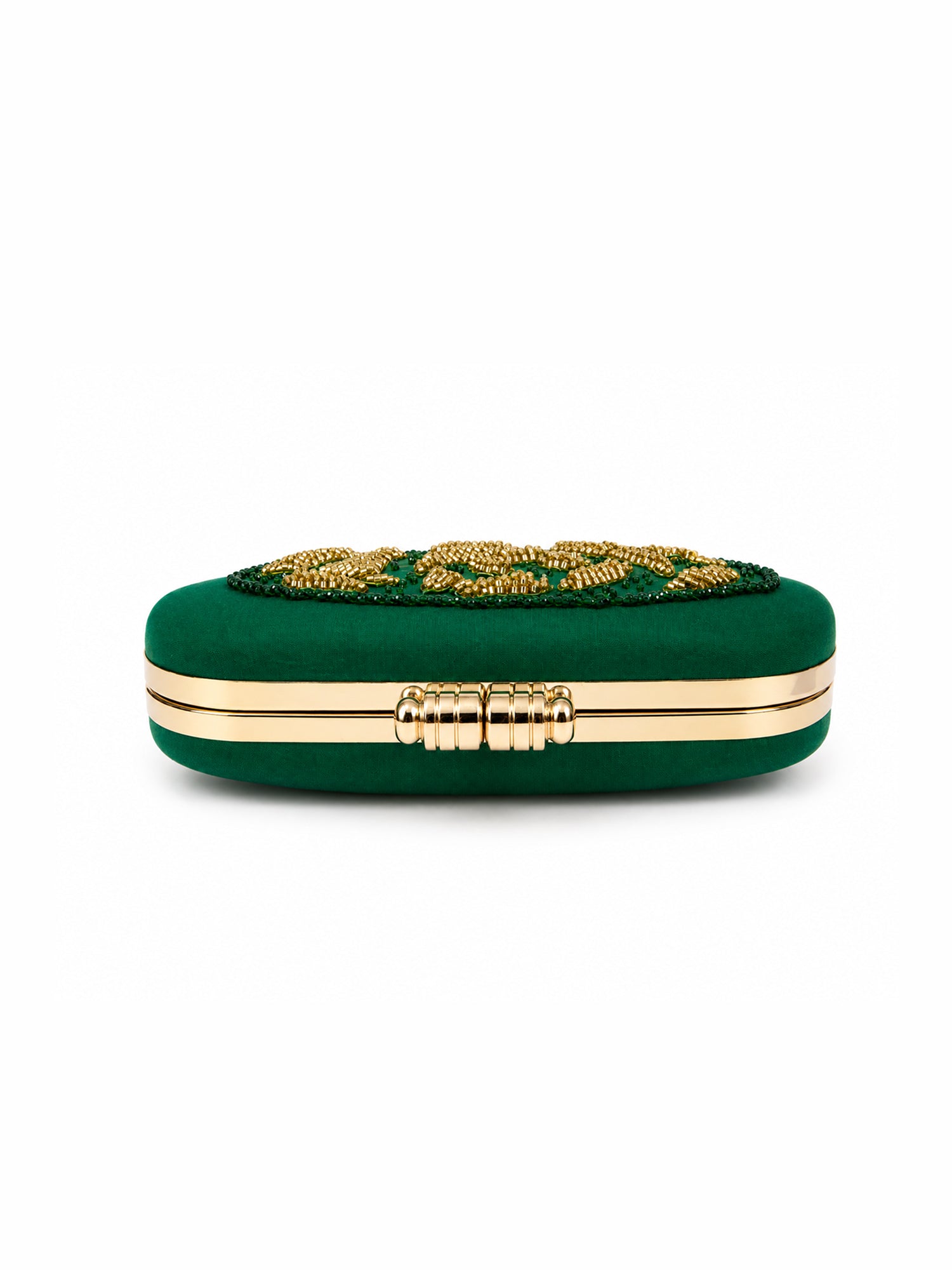 Emerald Grace-Green Embroidered Box Clutch