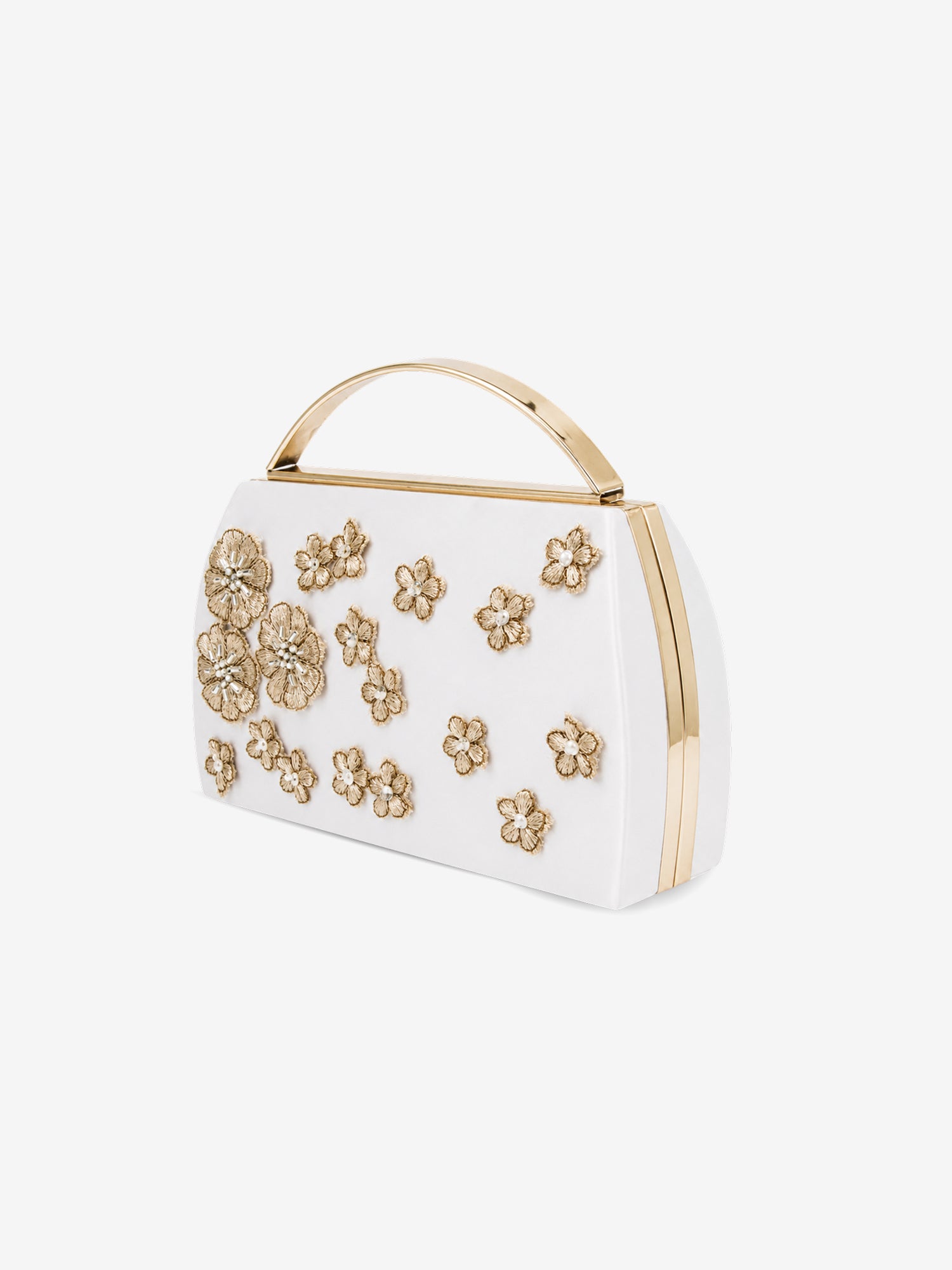 Winter Fleur - White Floral Box Clutch