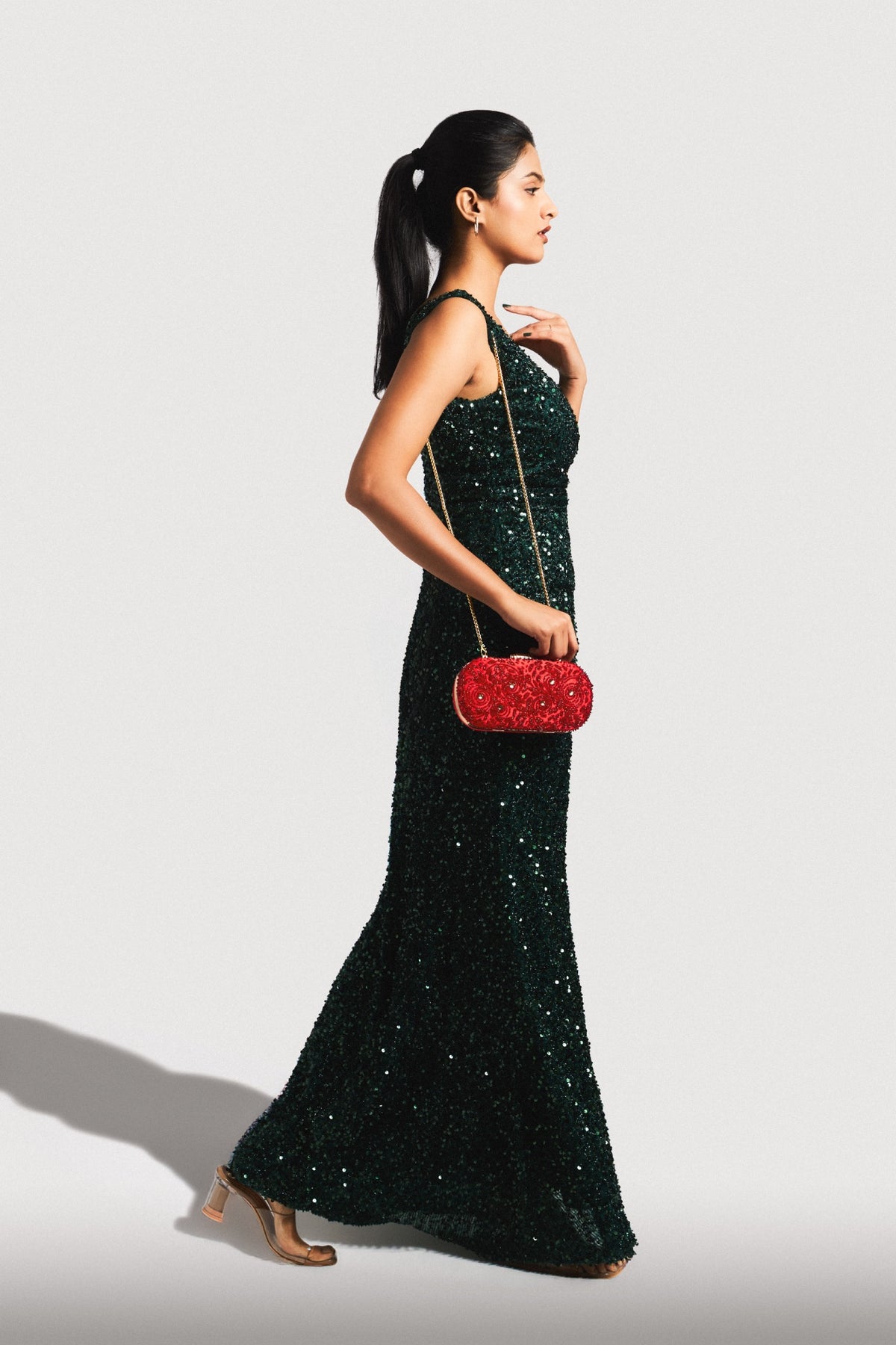 Crimson Swirls - Beaded Box Clutch
