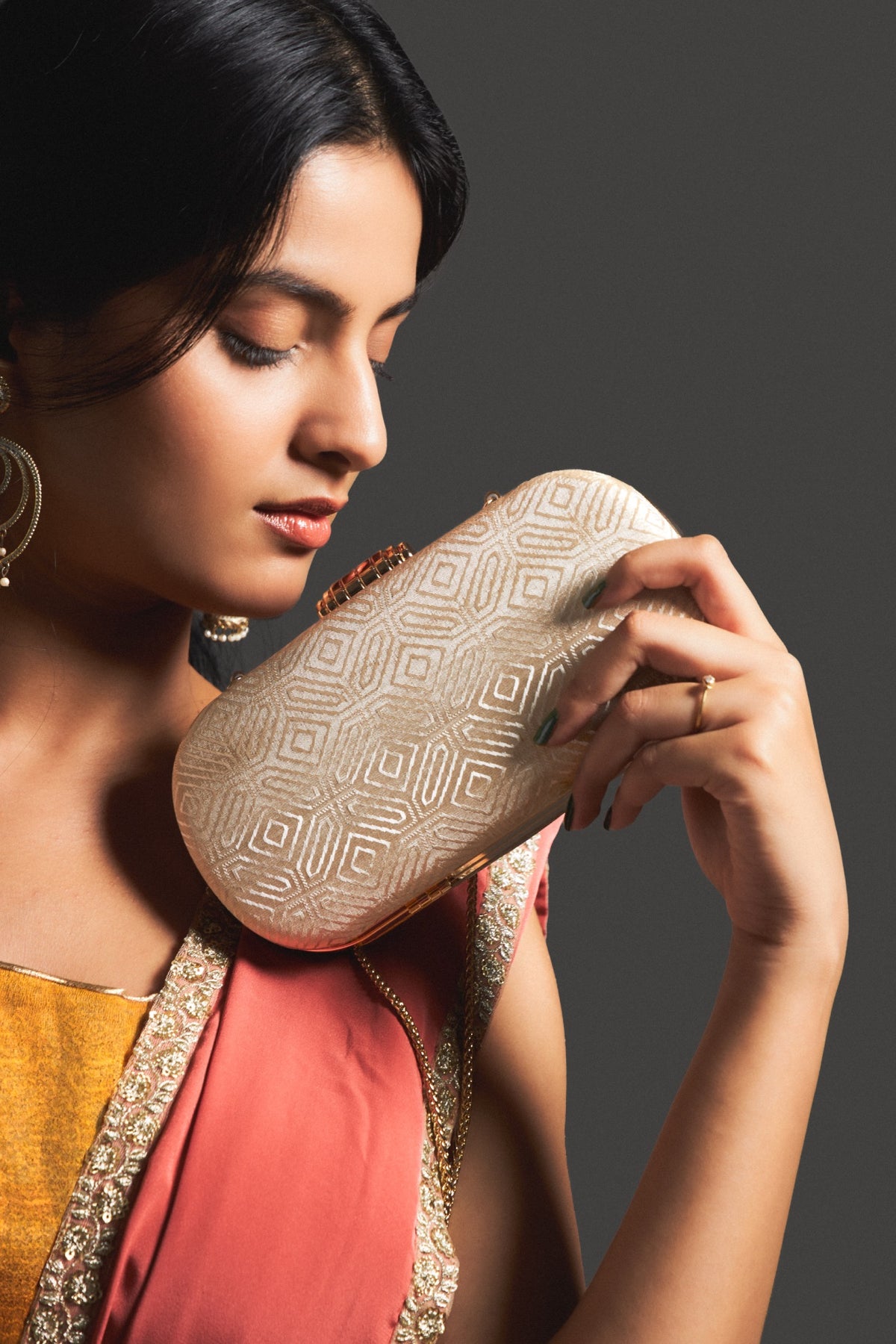 Silk Mosaic Patterned Box Clutch