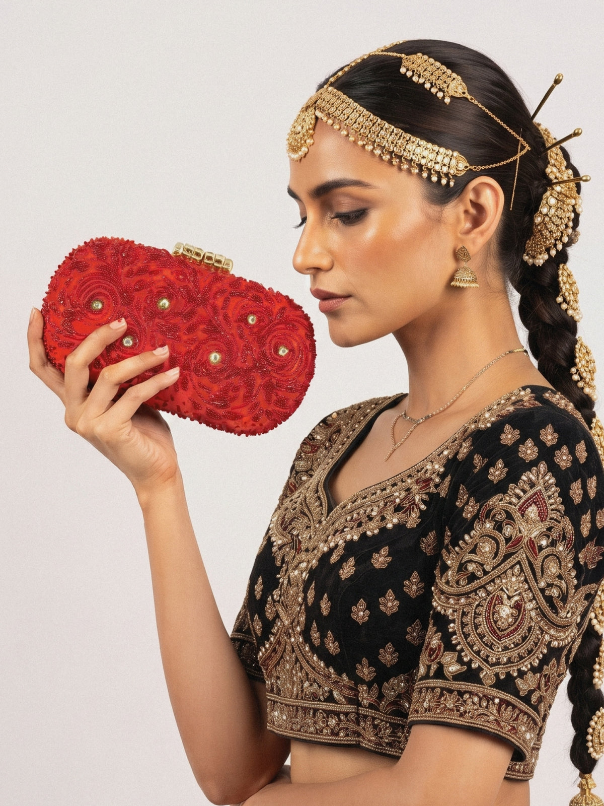 Crimson Swirls - Beaded Box Clutch