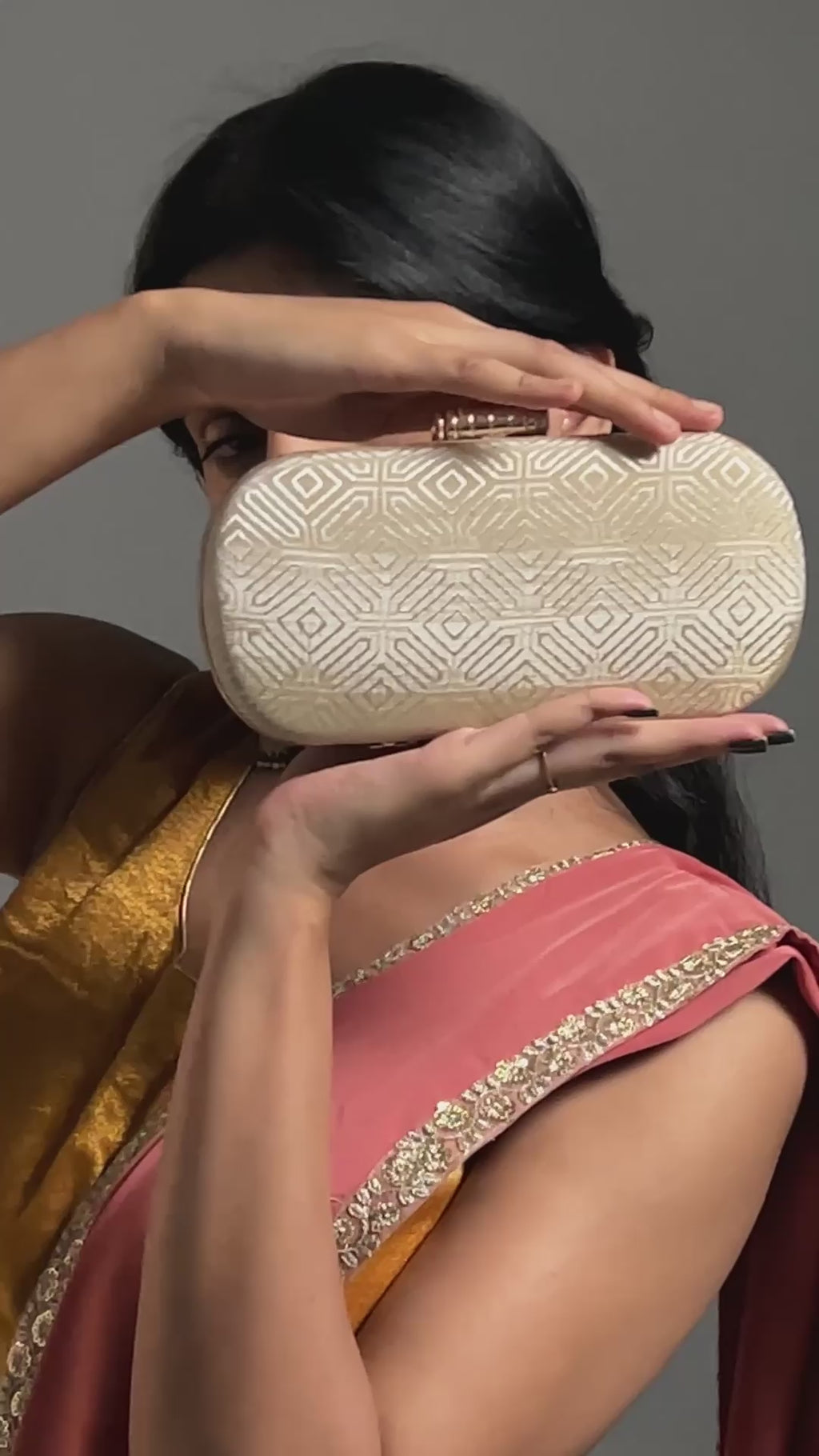 Silk Mosaic Patterned Box Clutch